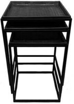 Tafel  - bijzettafel - salontafel  - set van 3 - massief zwart - vierkante tafel - tinachtig blad - 42 x 42 cm