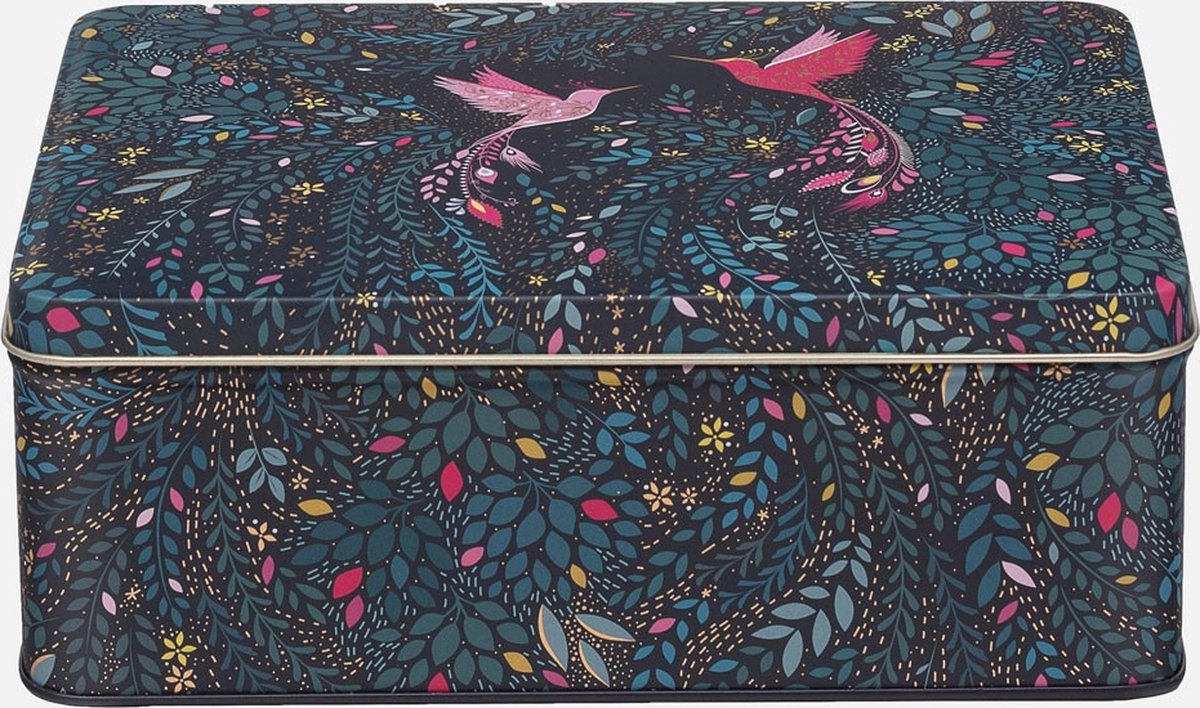Sara Miller London - Bewaarblik Hummingbird Paradise - Kolibrie - Donkergroen - Rechthoek Blik 19,5 x 15,4 x 7,5 cm