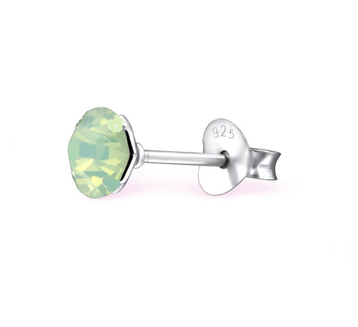 Zilveren oorknop, Lebowski kristal Chrystolite (5mm)