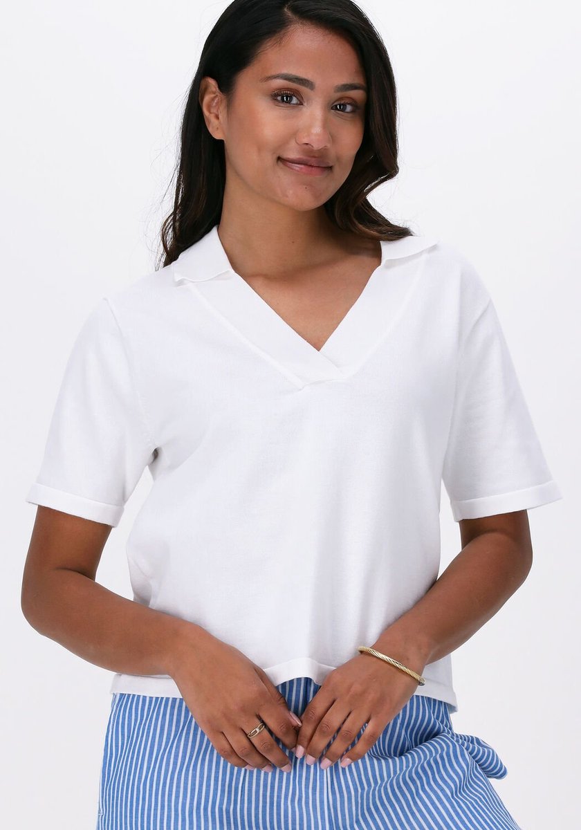 Esmé Studios Mae 2/4 Loose Polo Blouse Knit Tops & T-shirts Dames - Shirt - Wit - Maat XS