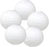 7X Lampion wit met een doorsnede van 25 cm met LED lampjes - lampion - wit - LED - lamp - decoratie - kerst - huwelijk