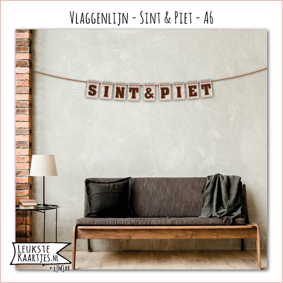 Vlaggenlijn Sinterklaas - A6 ChocoladeLetters No: 01 (Sint & Piet - Chocolade bruin gevlekt, papier) - LeuksteKaartjes.nl by xMar