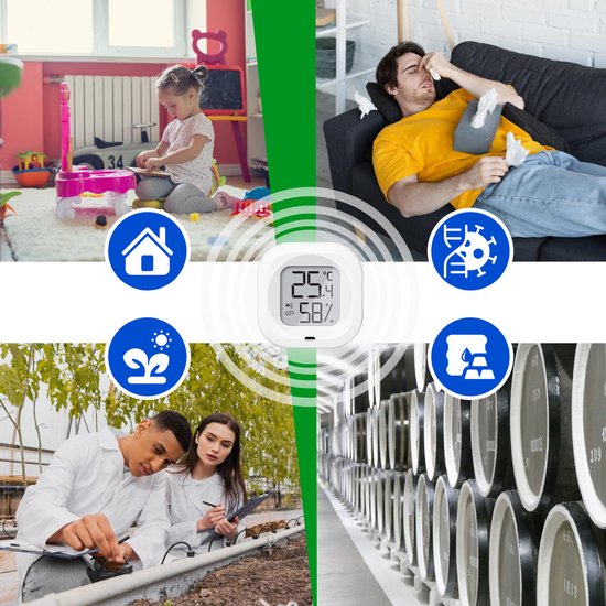 YUCONN Slimme Hygrometer Bluetooth - Thermometer binnen en buiten - Weerstation Draadloos - Luchtvochtigheidsmeter - Temperatuurmeter - Digitaal gratis YUCONN app