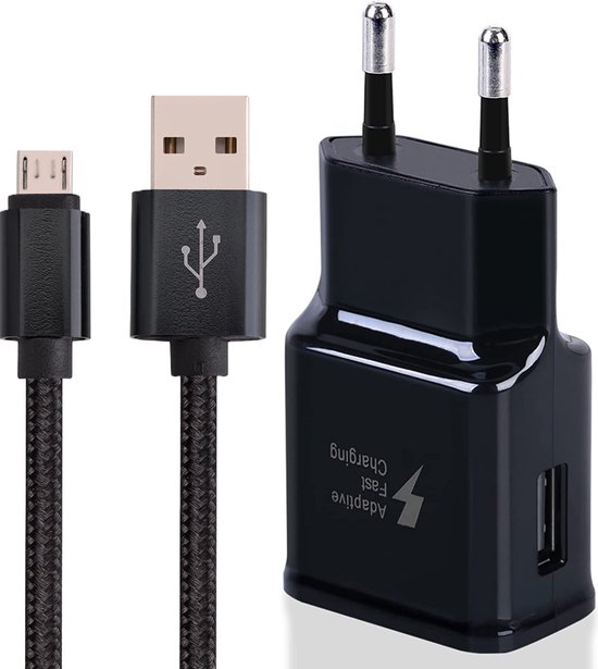 Cable Usb + Chargeur Secteur Noir Pour Samsung Galaxy A10 / A3