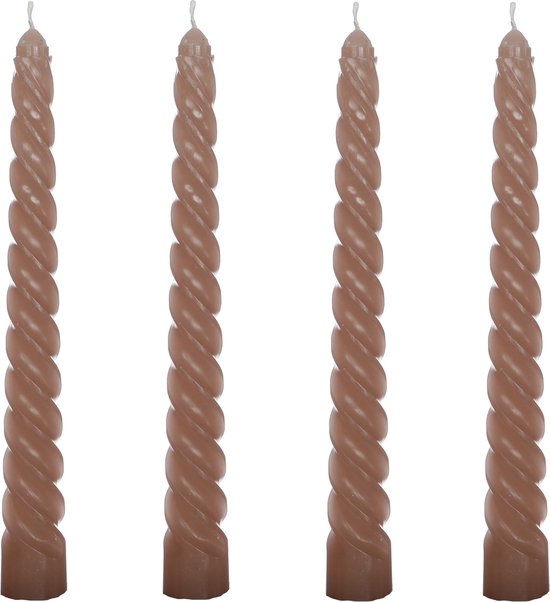Comforder Set van 4 Gedraaide Kaarsen - 19cm Taupe - Lange Draai Dinerkaarsen - Swirl/Twist Candles
