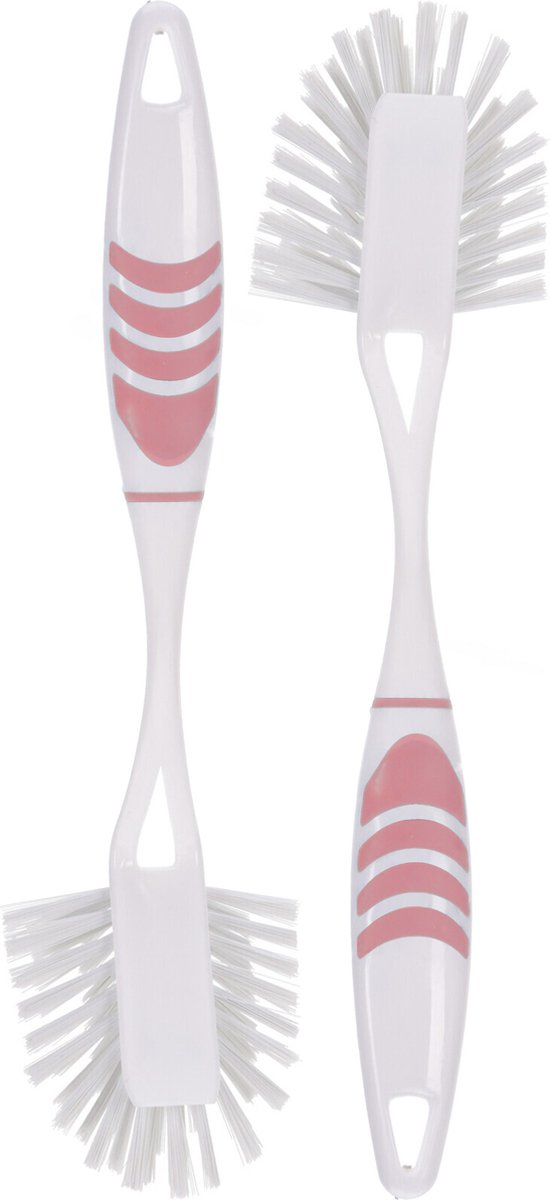 Goedkoopste Afwasborstel met ophang lus - 2x stuks - roze - 29 cm