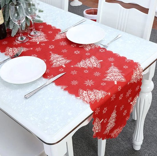 Chemin de Table de Noël - Nappe de Noël - 180 x 36 - Rouge Blanc | bol
