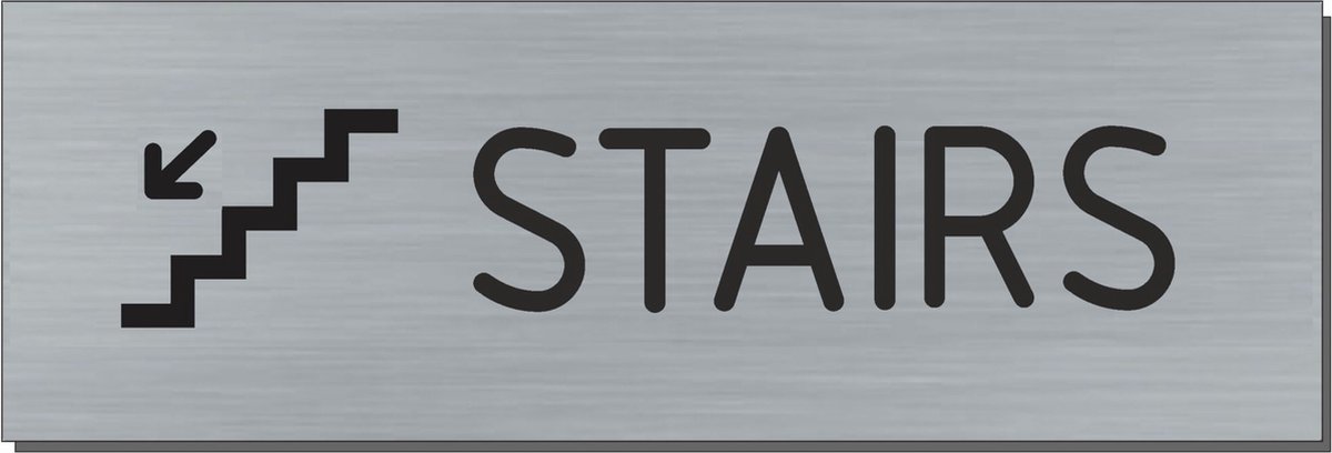 Doorsign - doorplate - deurbord - Stairs down + icon - rectangle - stainless steel look - 5 x 15 cm