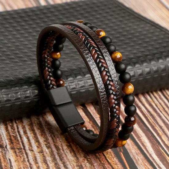 Infini Armband Zwart Leer Met RVS Sluiting - 21,5 Cm - Oneindigheids Symbool