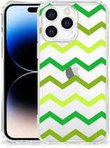 Telefoon Hoesje Apple iPhone 14 Pro Max Back Cover Siliconen Hoesje met transparante rand Zigzag Groen