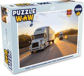 Puzzel Twee vrachtwagens met een zonsondergang - Legpuzzel - Puzzel 1000 stukjes volwassenen