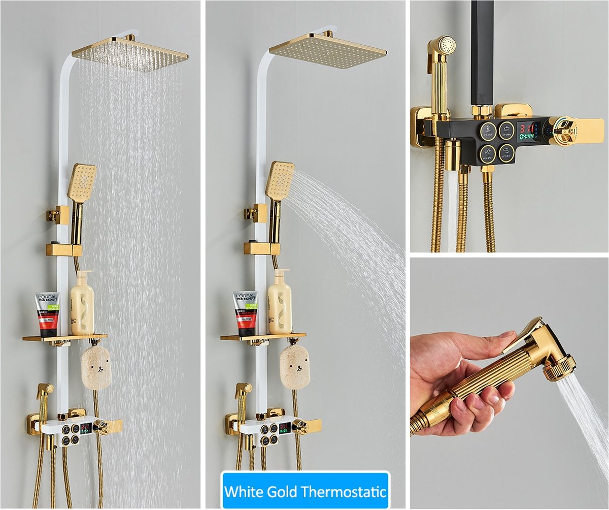 DoucheKraan Wit & Goud Thermostatische DoucheKraan Digital