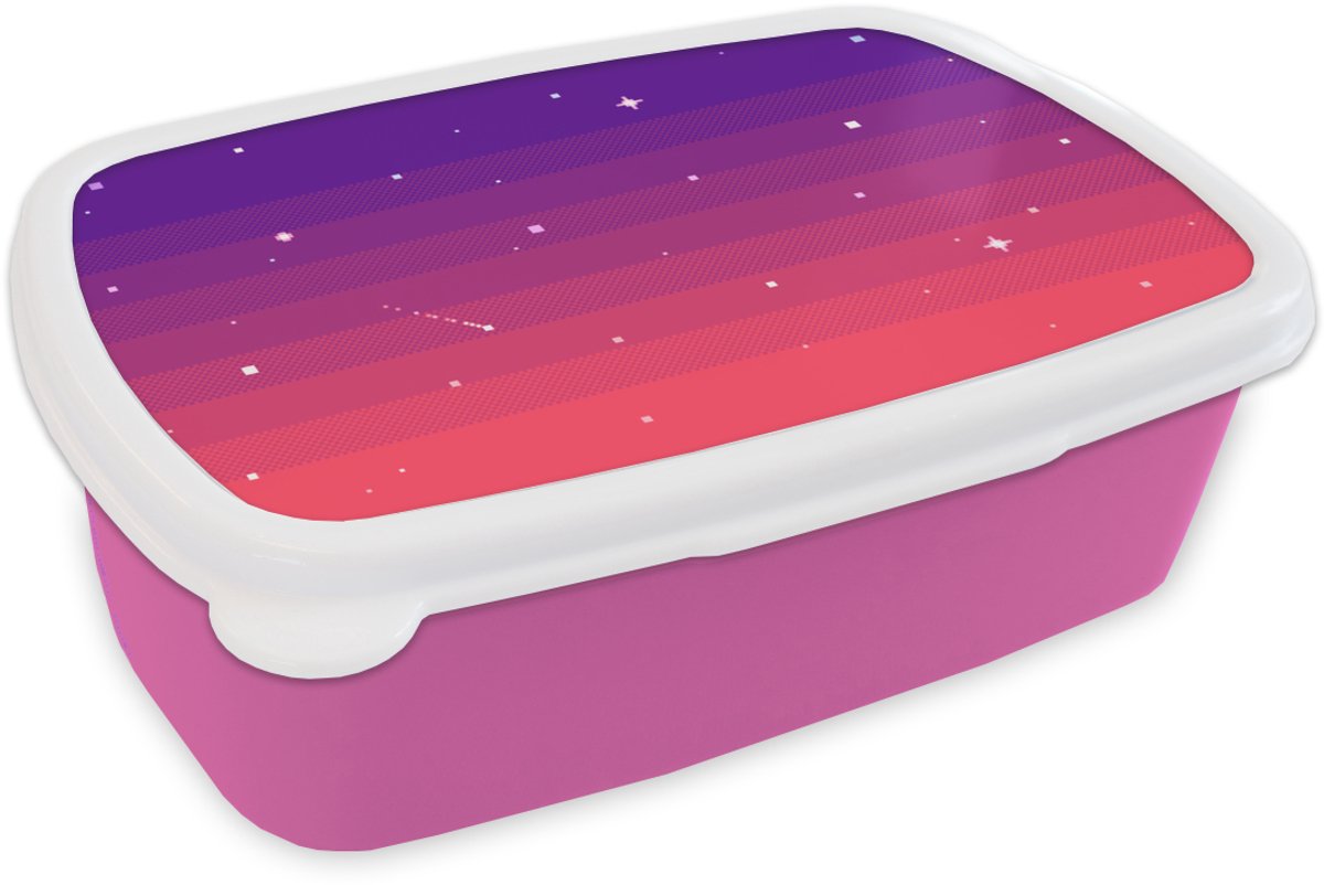 Broodtrommel Roze - Lunchbox - Brooddoos - Gaming - Retro - Pixel Art - 18x12x6 cm - Kinderen - Meisje