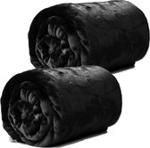 Plaids/dekens - fleece - 2 stuks - zwart - polyester - 130 x 180 cm