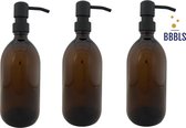 Set van 3 Amber Plastic Zeepdispensers (500ml) met RVS Zwart Pompje