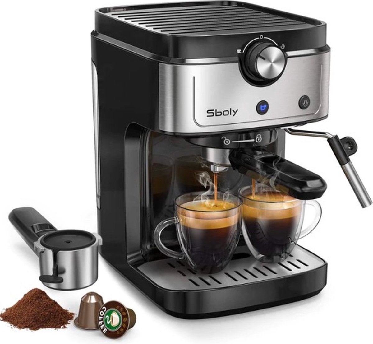Sboly Coffee Maker Steam Espresso Machine with Milk Frother , New 1-4 Cup  Expresso Black