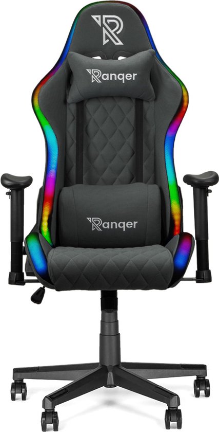 Ranqer Halo Fabric Gamestoel RGB / LED - van stof - Gaming Chair - RGB verlichting - Gaming Stoel met licht - Grijs