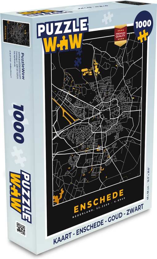 Puzzle Carte - Enschede - Or - Zwart - Puzzle - Puzzle 1000 pièces adultes