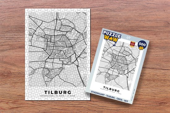 Puzzel Stadskaart - Tilburg - Grijs - Wit - Legpuzzel - Puzzel 500 stukjes - Plattegrond