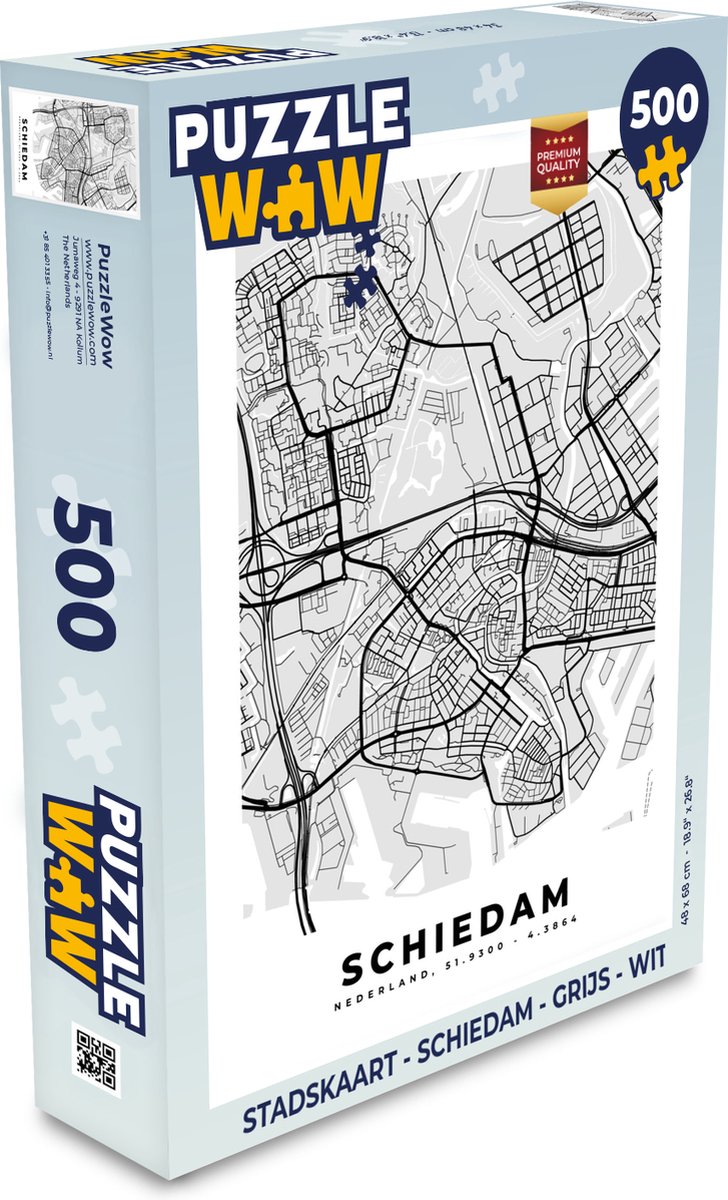 Puzzel Stadskaart - Schiedam - Grijs - Wit - Legpuzzel - Puzzel 500 stukjes - Plattegrond