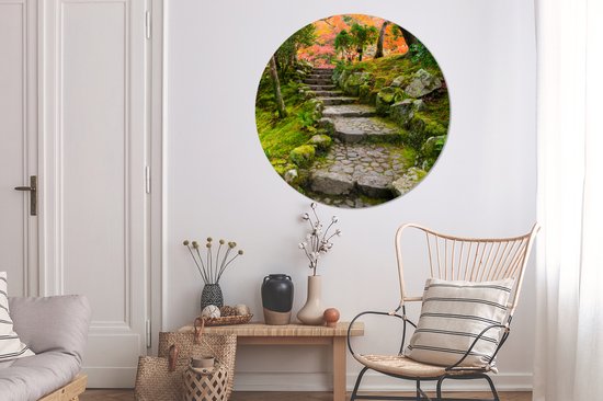 WallCircle - Papier peint cercle - Papier peint autocollant - Japon - Pierres - Arbres - Mousse - Jardin - Papier peint autocollant - Papier peint cercle autocollant - 140x140 cm - Papier peint rond - Papier peint cercle
