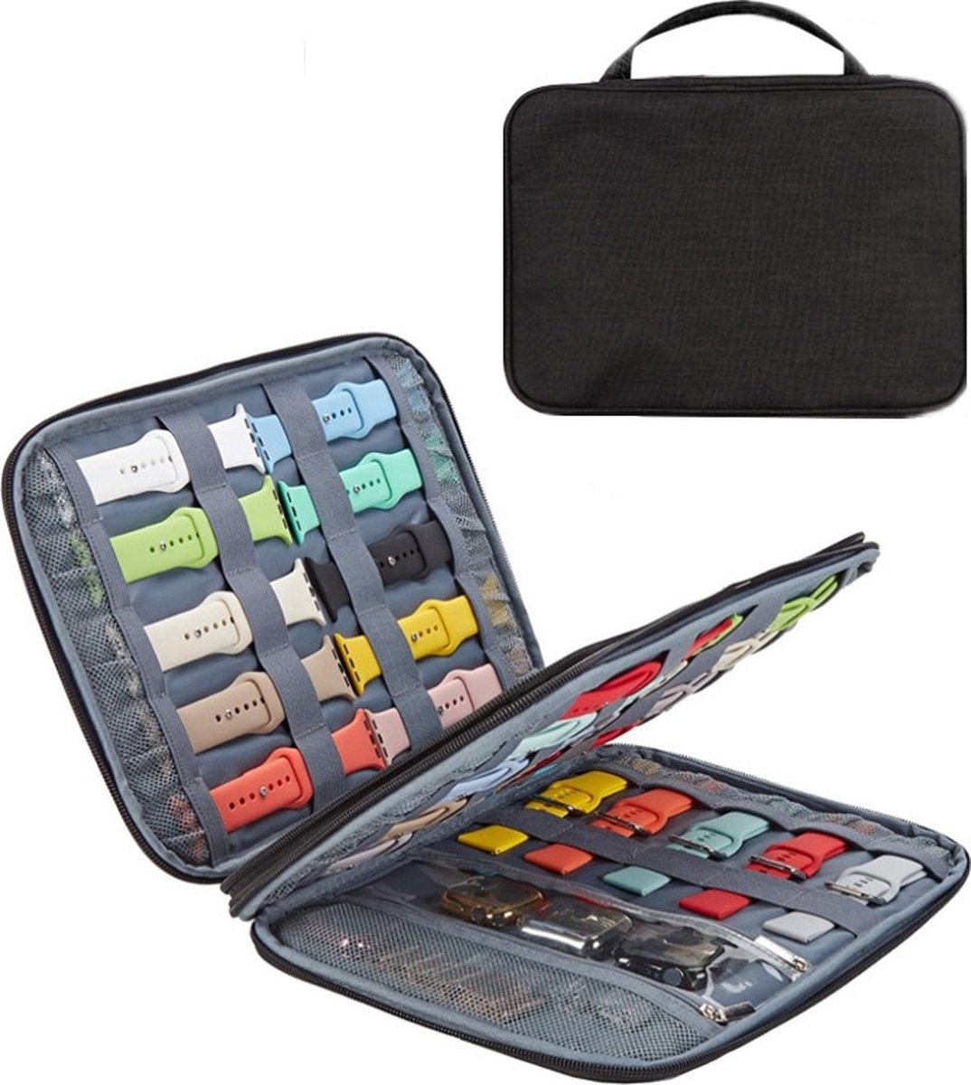 By Qubix - Organizer / opbergtas - Dubbele laag XL - Smartwatch bandjes & accessoires - Zwart