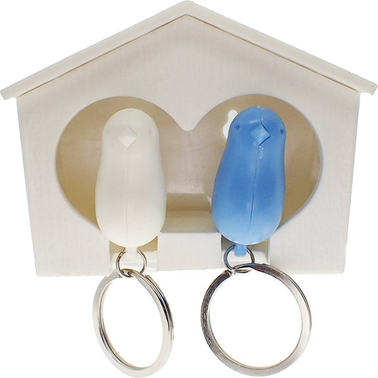 Deux porte-clés oiseaux, blanc et bleu, en boite à clés - nichoir blanc -  porte-clés... | bol.com