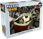 Puzzel Jack Russel hond in een fietsmand - Legpuzzel - Puzzel 500 stukjes
