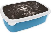 Broodtrommel Blauw - Lunchbox - Brooddoos - Vrouw - Zwart - Wit - Luxe - 18x12x6 cm - Kinderen - Jongen