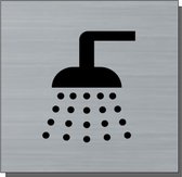 Plaque de porte - enseigne - Icône de Douche - carrée aspect inox