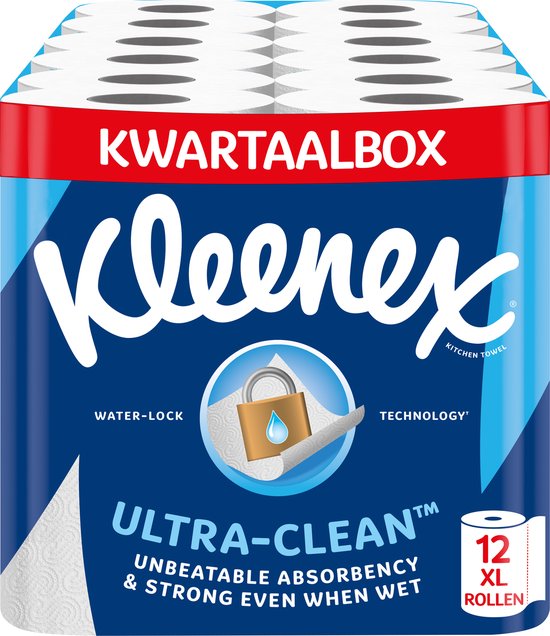 Kleenex - Papier essuie-tout - Ultra Clean - Rouleaux essuie-tout - 12 rouleaux Maxi XL - Pack économique