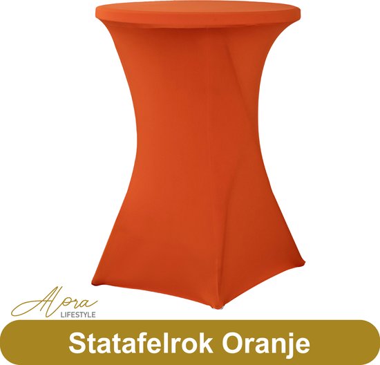 Alora Statafelrok oranje 80 cm - Statafel Tafelrok - Statafelhoes - Stretch – ∅80 x 110 cm – geschikt voor Horeca Evenementen - Sta Tafel Hoes - Statafel - Staantafelhoes - Cocktailparty - Trouwerij - Sta-tafel rok