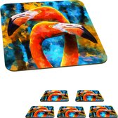 Onderzetters voor glazen - Olieverf - Schilderij - Vogel - Flamingo - 10x10 cm - Glasonderzetters - 6 stuks