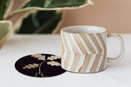 Sous-verres pour verres - Rond - Feuilles - Or - Luxe - 10x10 cm - Sous-verres en verre - 6 pièces