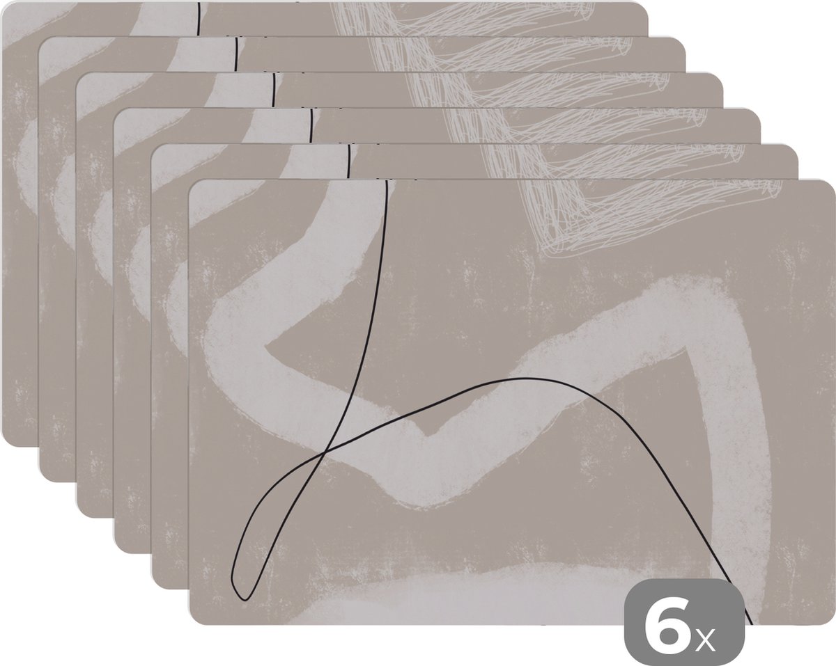 Placemat - Abstract - Lijn - Design - Pastel - Tafel - Onderleggers - 45x30 cm - 6 stuks