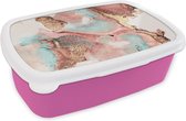 Broodtrommel Roze - Lunchbox - Brooddoos - Inkt - Pastel - Abstract - 18x12x6 cm - Kinderen - Meisje