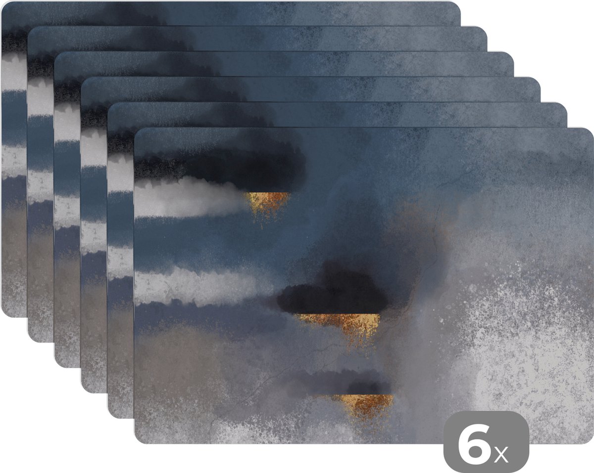Placemat - Wolken - Abstract - Goud - Tafel - Placemats - 45x30 cm - 6 stuks