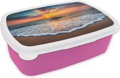 Broodtrommel Roze - Lunchbox - Brooddoos - Strand - Zee - Zonsondergang - 18x12x6 cm - Kinderen - Meisje