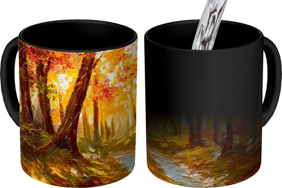 Tasse Magique - Photo sur Tasses Chauffantes - Tasse à Café - Peinture - Automne - Forêt - Peinture à l'Huile - Tasse Magic - Tasse - 350 ML - Tasse à Thé