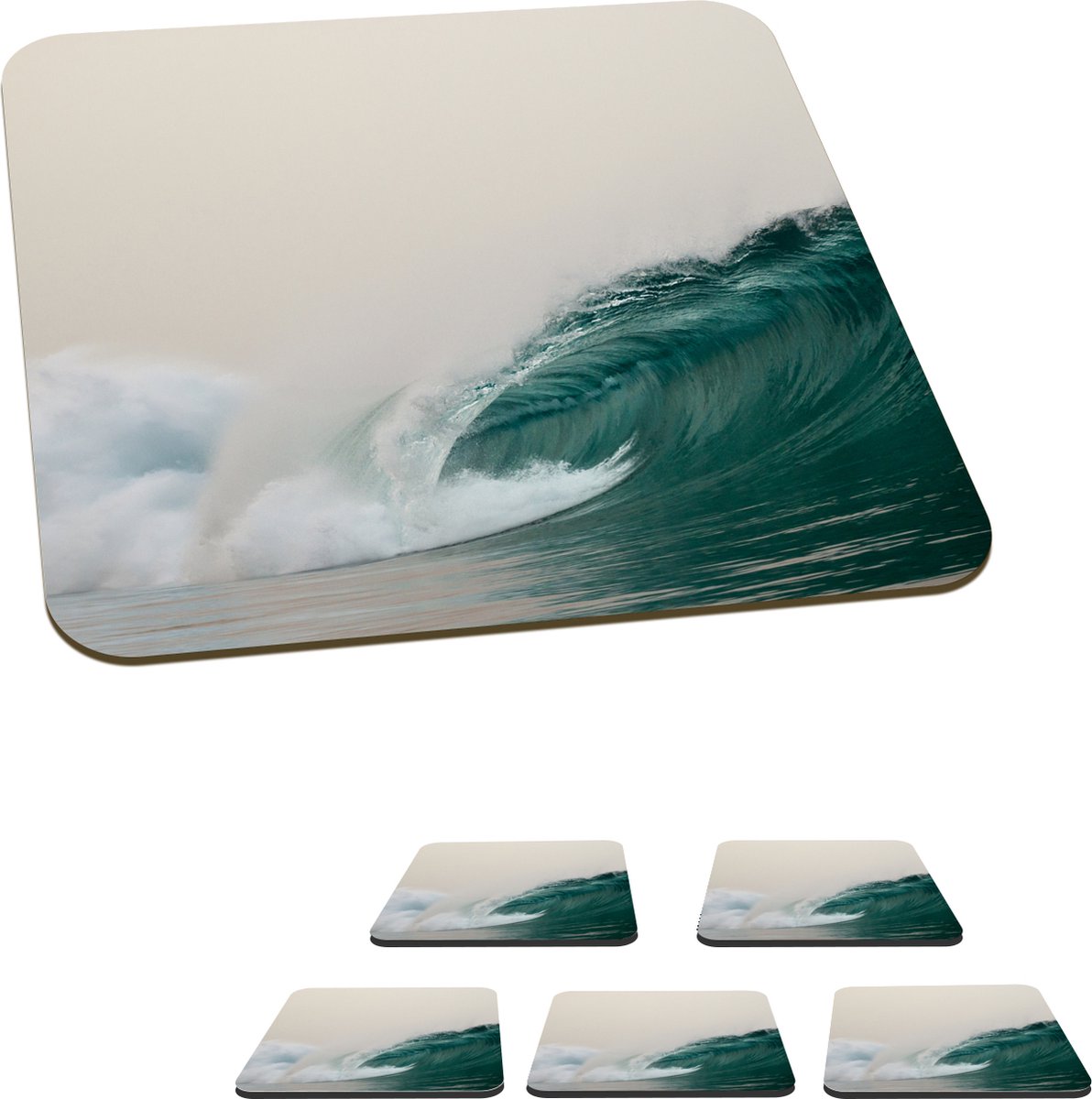 Onderzetters voor glazen - Zee - Golf - Schuim - 10x10 cm - Glasonderzetters - 6 stuks