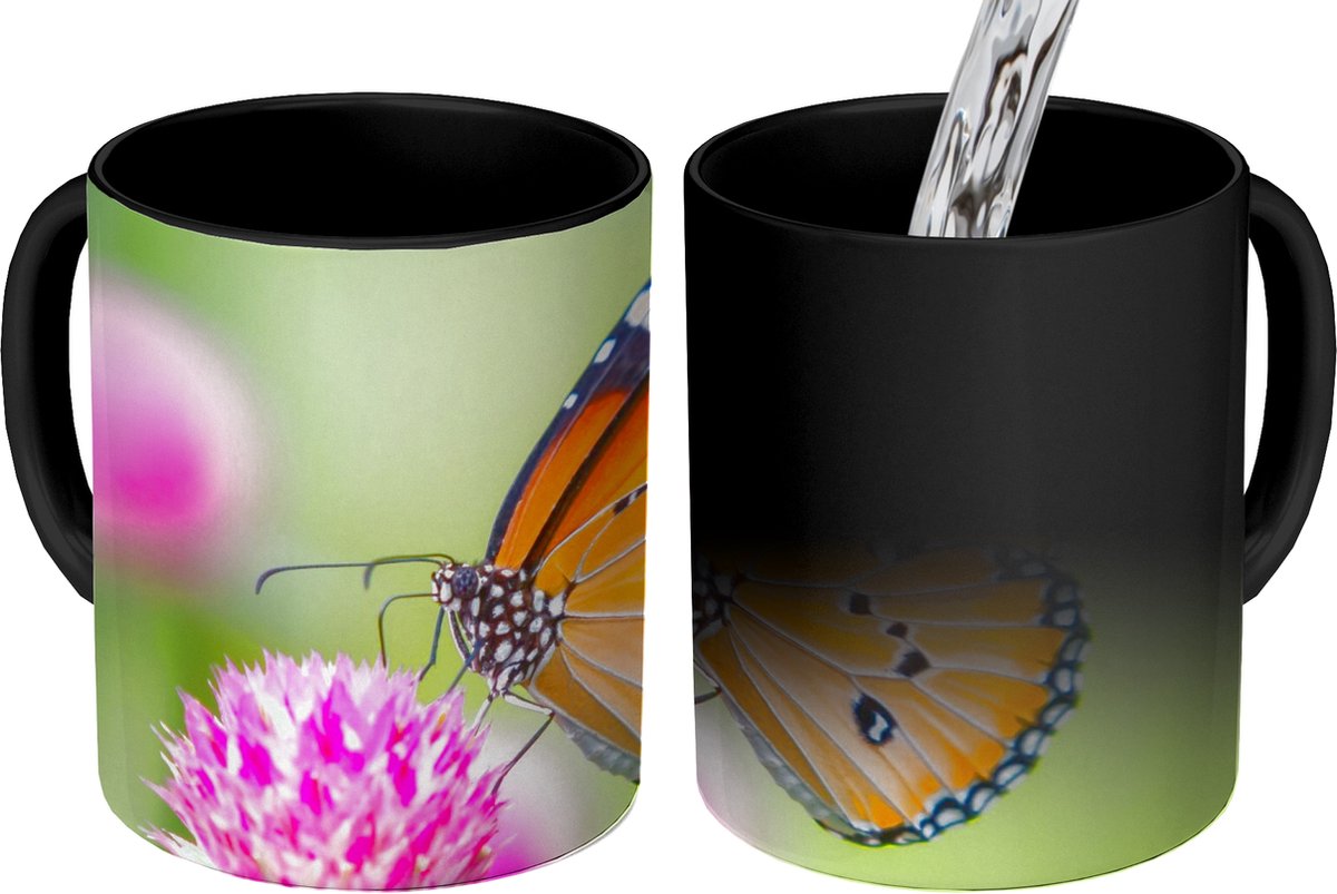 Magische Mok - Foto op Warmte Mokken - Koffiemok - Insecten - Vlinders - Bloemen - Magic Mok - Beker - 350 ML - Theemok