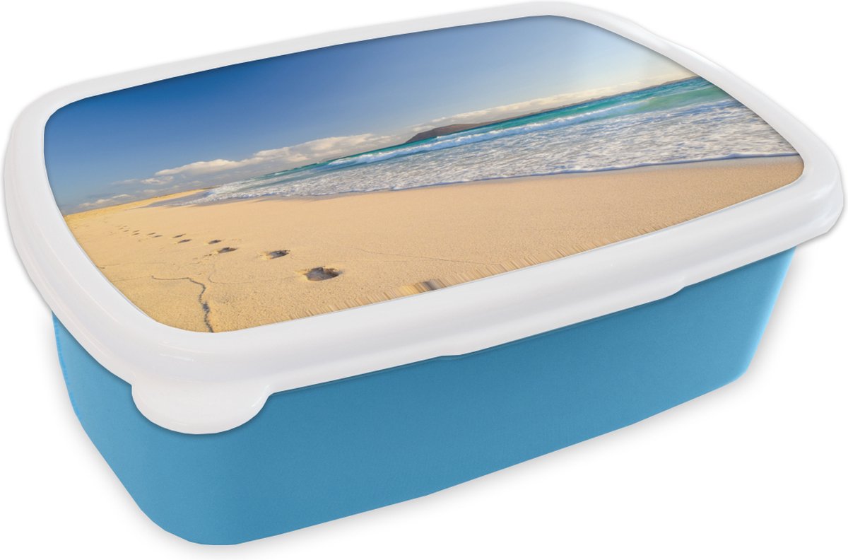 Broodtrommel Blauw - Lunchbox - Brooddoos - Strand - Zee - Berg - 18x12x6 cm - Kinderen - Jongen