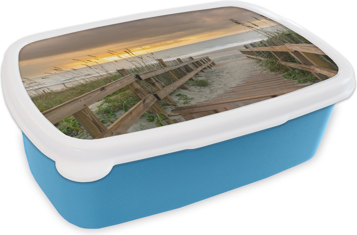 Broodtrommel Blauw - Lunchbox - Brooddoos - Strand - Zee - Duin - Pad - 18x12x6 cm - Kinderen - Jongen