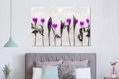 Wanddecoratie Metaal - Aluminium Schilderij Industrieel - Bloemen - Tulpen - Paars - 150x100 cm - Dibond - Foto op aluminium - Industriële muurdecoratie - Voor de woonkamer/slaapkamer