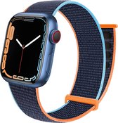 Strap-it Nylon Loop band - Geschikt voor Apple Watch bandje - Series 1/2/3/4/5/6/7/8/9/SE/Ultra (2) - Donkerblauw - Nylon bandje met klittenband - Stof iWatch bandje voor maat: 42 mm 44 mm 45 mm 49 mm