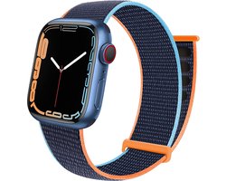Strap-it Nylon Loop band - Geschikt voor Apple Watch bandje -Series 1/2/3/4/5/6/7/8/9/10/11/SE/SE2/SE3/Ultra (2) - Donkerblauw - Nylon bandje met klittenband - Stof iWatch bandje voor maat: 44mm / 45mm / 46mm / 49mm