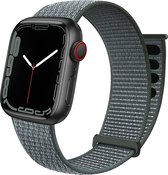 Strap-it Nylon Loop band - Geschikt voor Apple Watch bandje - Series 1/2/3/4/5/6/7/8/9/SE - Grijs/groen - Nylon bandje met klittenband - Stof iWatch bandje voor maat: 38 mm 40 mm 41 mm