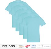 5 Pack Sol's Jongens/Meisjes T-Shirt 100% biologisch katoen Ronde hals Atoll Blauw Maat 106/116 (5/6 Jaar)