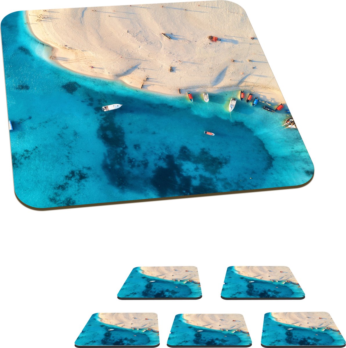 Onderzetters voor glazen - Strand - Boot - Kleuren - 10x10 cm - Glasonderzetters - 6 stuks