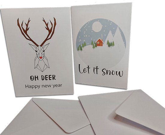 Studio Tuk - Set Van 100 Luxe Dubbele Kerstkaarten Met Enveloppen - 2 Ontwerpen